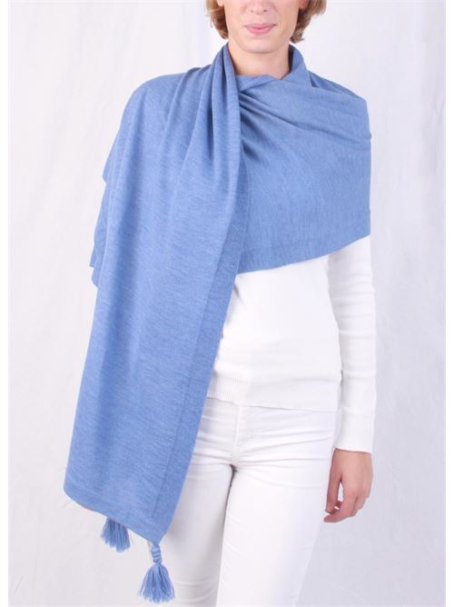 Stola azzurra in lana merino con nappe Art Tricot | 201602AZZURRO